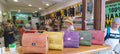 Magenta oil tanned leather top handle bag with olive treee wood Stripe Top and Crossbody leather