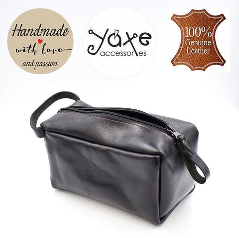 Toiletry leather bag Black Pink Black