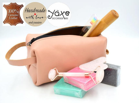 Toiletry leather bag Black Pink Pink