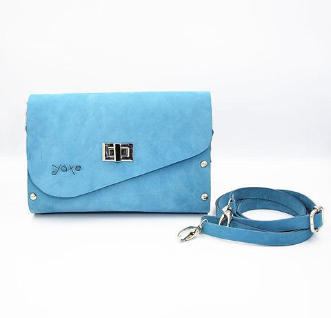 Blue matt leather olive wood women bag