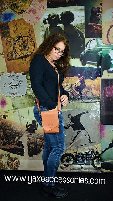 Whisky brown belt bag from leather and wood