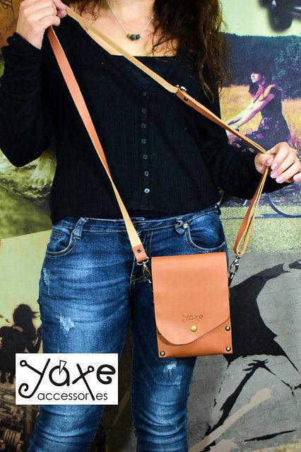 Whisky brown belt bag from leather and wood