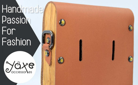 Whisky brown belt bag from leather and wood
