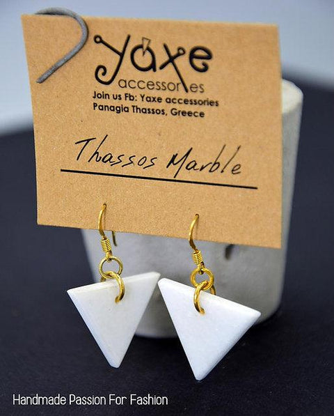 White marble earrings triangle shape statement drop