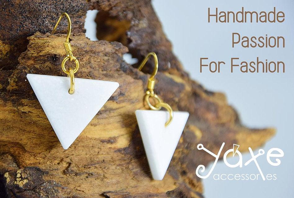 White marble earrings triangle shape statement drop