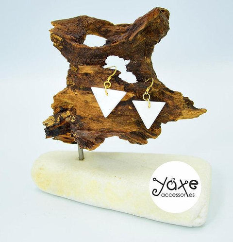 White marble earrings triangle shape statement drop