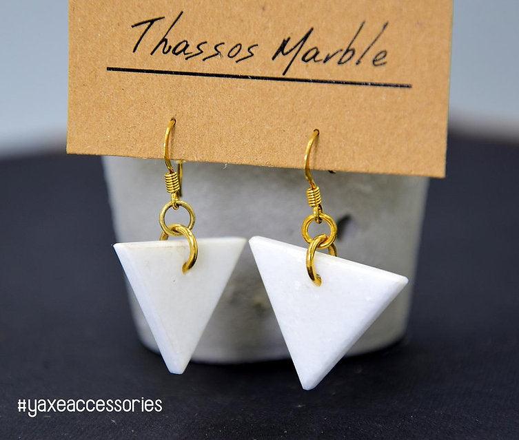 White marble earrings triangle shape statement drop