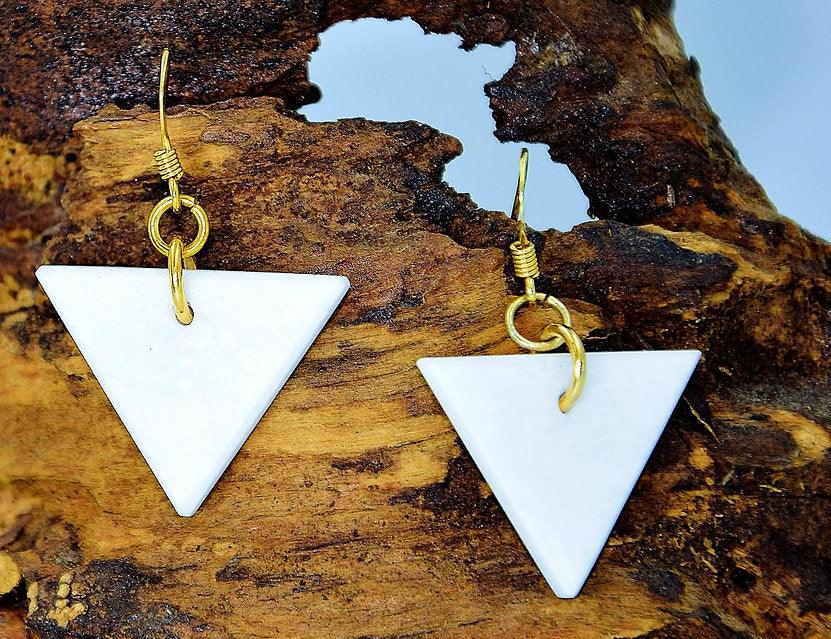 White marble earrings triangle shape statement drop