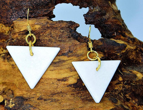 White marble earrings triangle shape statement drop