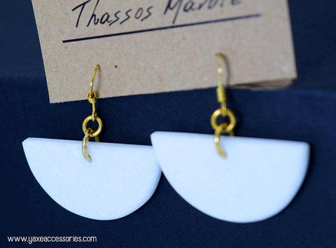 White semi circle earrings Thassos marble