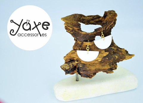 White semi circle earrings Thassos marble