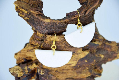 White semi circle earrings Thassos marble