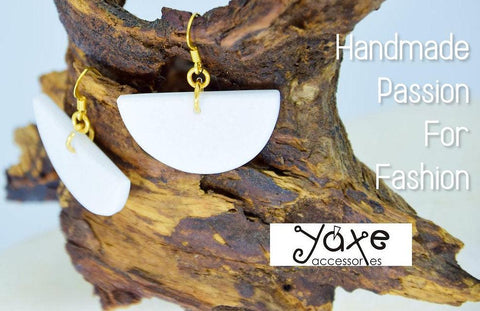White semi circle earrings Thassos marble