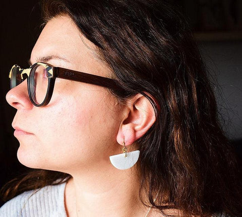 White semi circle earrings Thassos marble