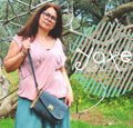 Gray leather wood women bag
