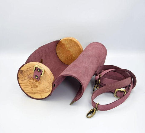 Purple cylinder leather and wood women bag