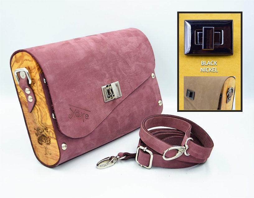 Elegant Purple Leather Wooden Bag