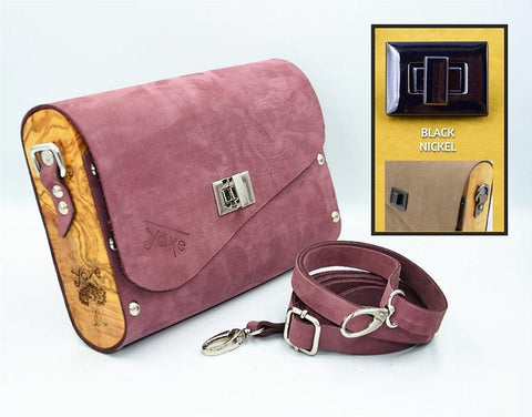 Purple leather wood women bag