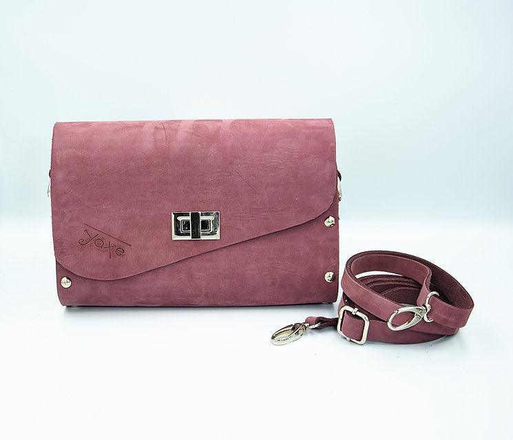 Elegant Purple Leather Wooden Bag