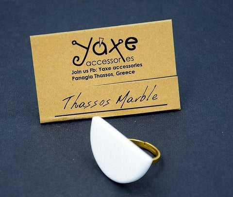 Ηalf moon White marble ring