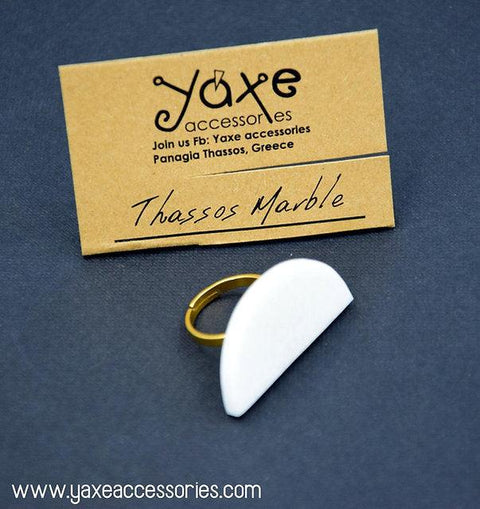 Ηalf moon White marble ring