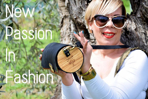 Black cylinder leather and wood women bag - Handmade bags & jewelry Bags