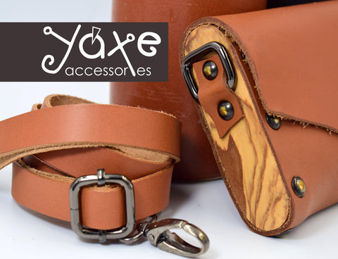 Whisky brown small clutch women bag from leather and wood