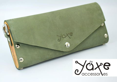 Mint small clutch women bag from leather and wood