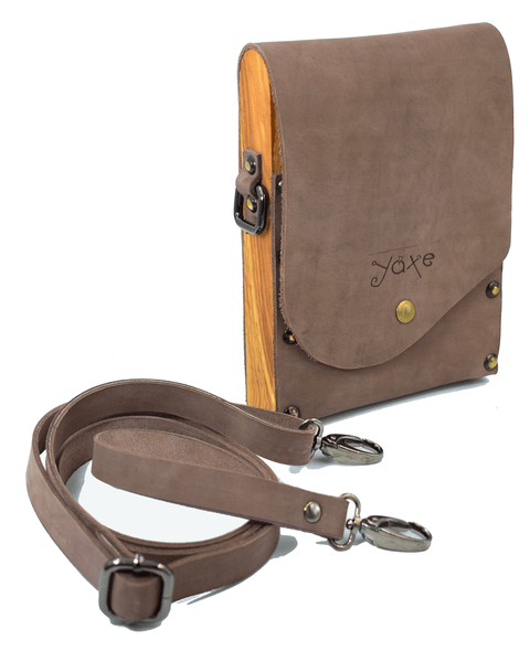 Mocha belt brown bag from leather and wood