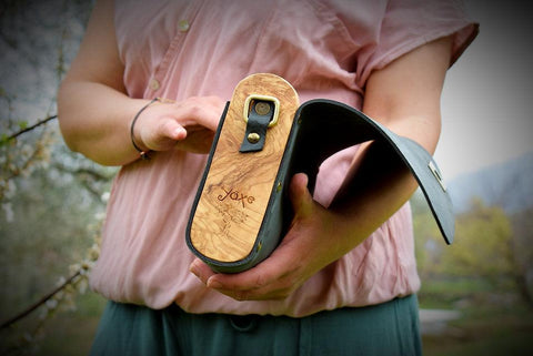 Gray leather wood women bag - Handmade bags & jewelry Bags