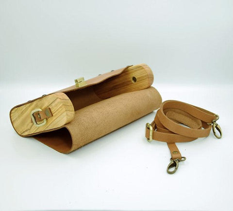 Whisky brown women bag from wood and leather