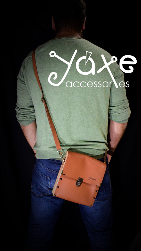 Brown tampa coffee leather and olive wood shoulder crossbody men's bag